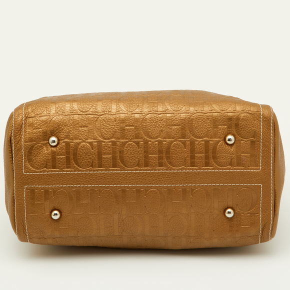 CH CAROLINA HERRERA Metallic Bronze Monogram Leather Large Andy Boston Bag - Picture 7 of 8